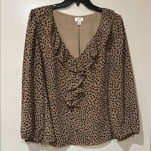 J Crew Women's Tan Polka Dot Top, Size Large